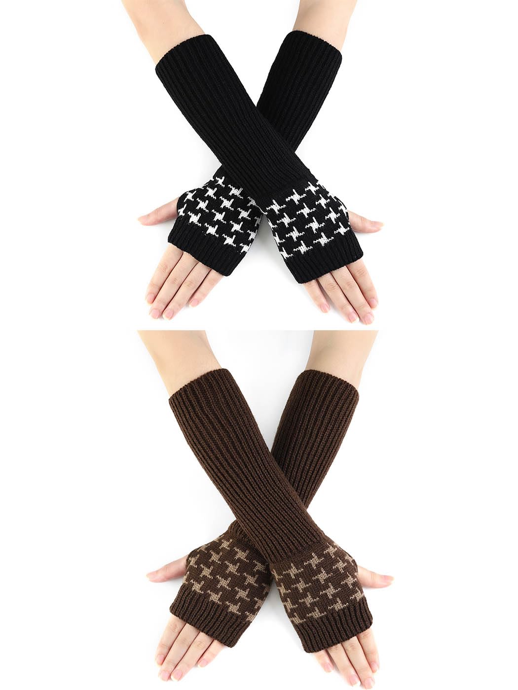 Urieo Long Arm Warmers Winter Fingerless Gloves Knit Mitten with Thumb Hole for Women（Pack of 2）