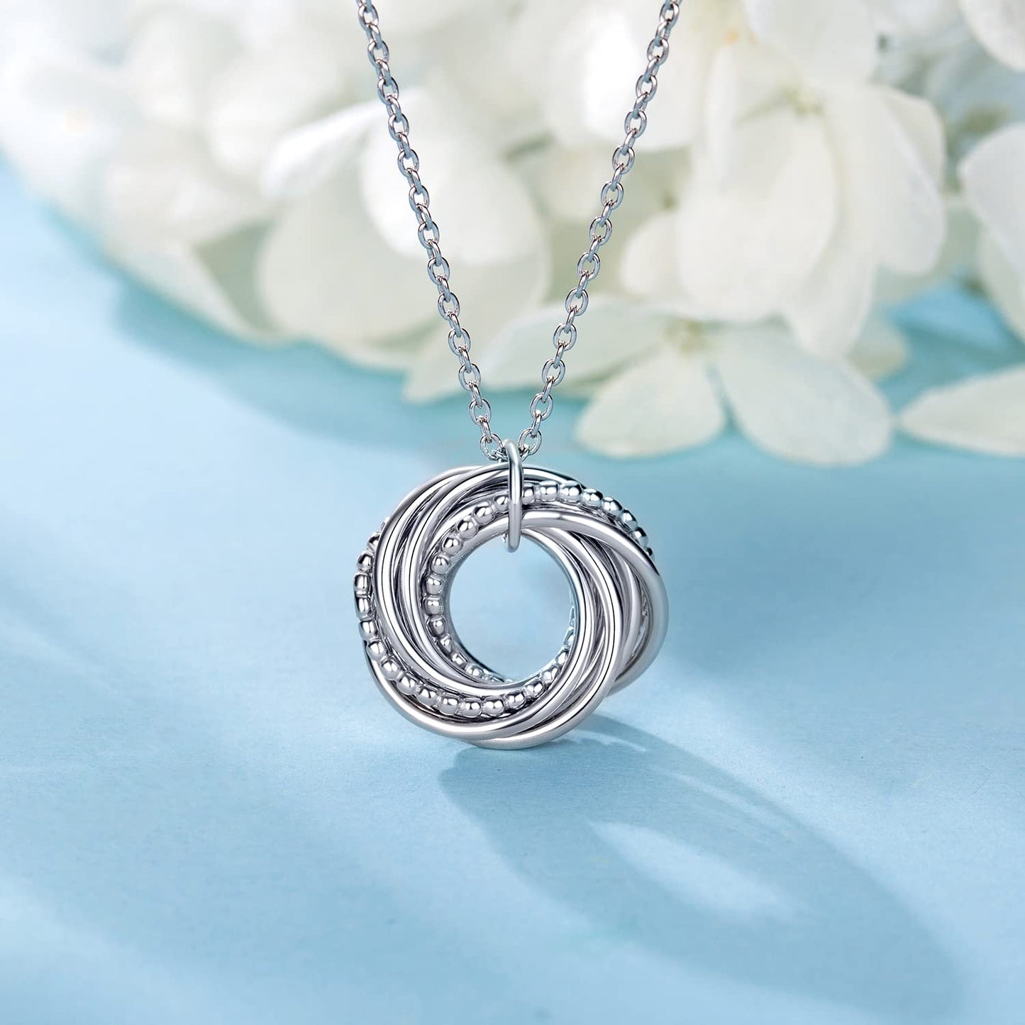 AM ANNIS MUNN 90th Birthday Gifts for Women, 925 Sterling Silver Necklace for Women Nine Circle Necklace for Her 9 Decade 90th B