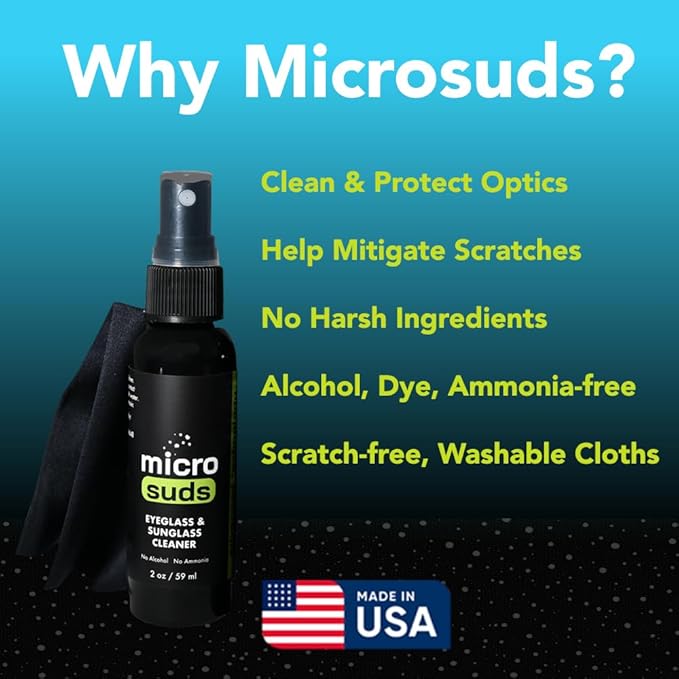 Advanced Eye glass Cleaner Kit | (2x) Glass Cleaner Sprays 2oz & (2x) 4oz Refills + (3x) Glasses Cleaning Cloth | Formula Mitigates Scratches for Optics & Screens | USA MADE (7 piece set)