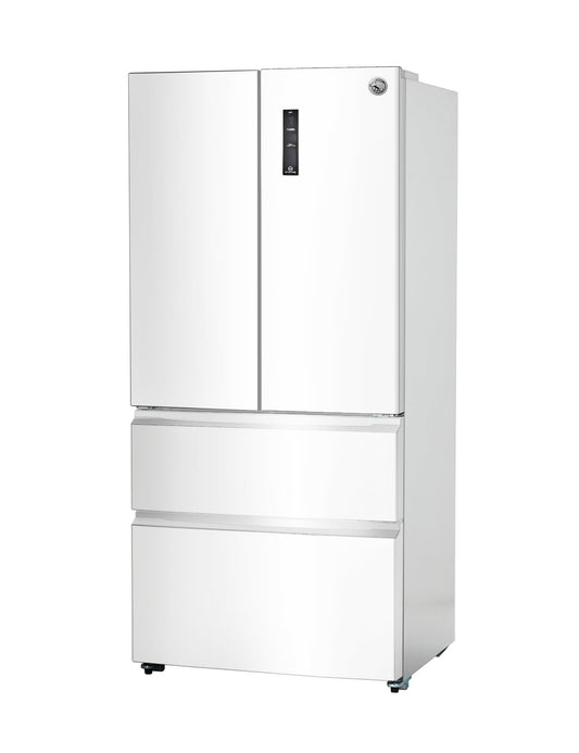 Commercial Cool 18.9 Cu. Ft. French Door Refrigerator, 33 Inch Wide Refrigerator with 2 Bottom Mount Freezer Drawers, Frost Free, LED Lighting, Digital Temperature Control, CCRF1890KW, White