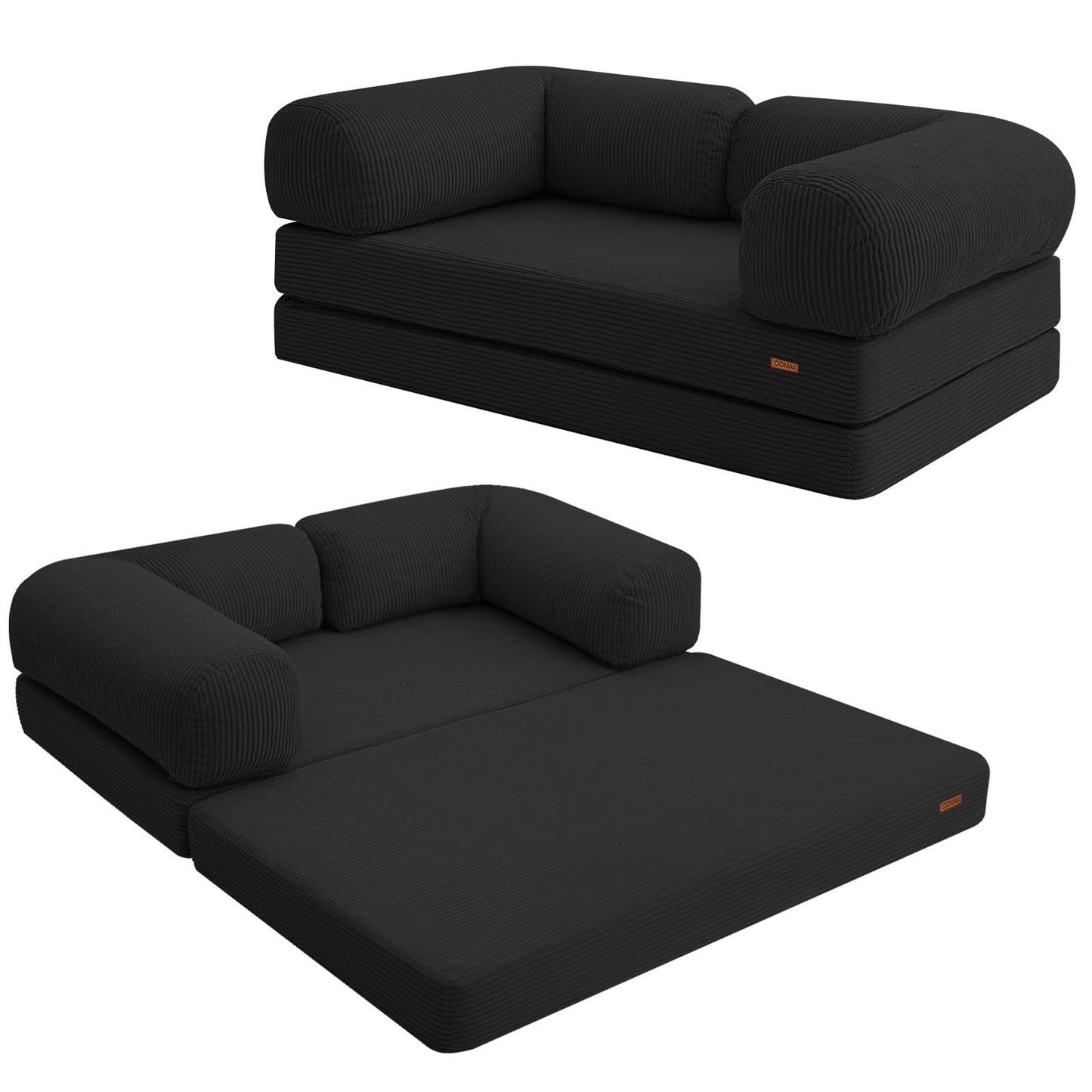 COMAX Folding Sofa Bed Queen, 4-in-1 Foldable Floor Couch Convertible Futon Sofa with Armrests Sleeper Mattress Chair Bed Comfy Portable Fold Out Lounge Guest for Living Room Bedroom, Black