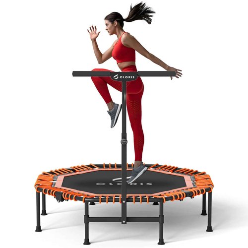 CLORIS 48in Folding Trampoline - Max Load 450lbs Mini Rebounder Fitness Trampoline with Adjustable Foam Handle, with safty Padded Cover Best Gift (48'' Orange)