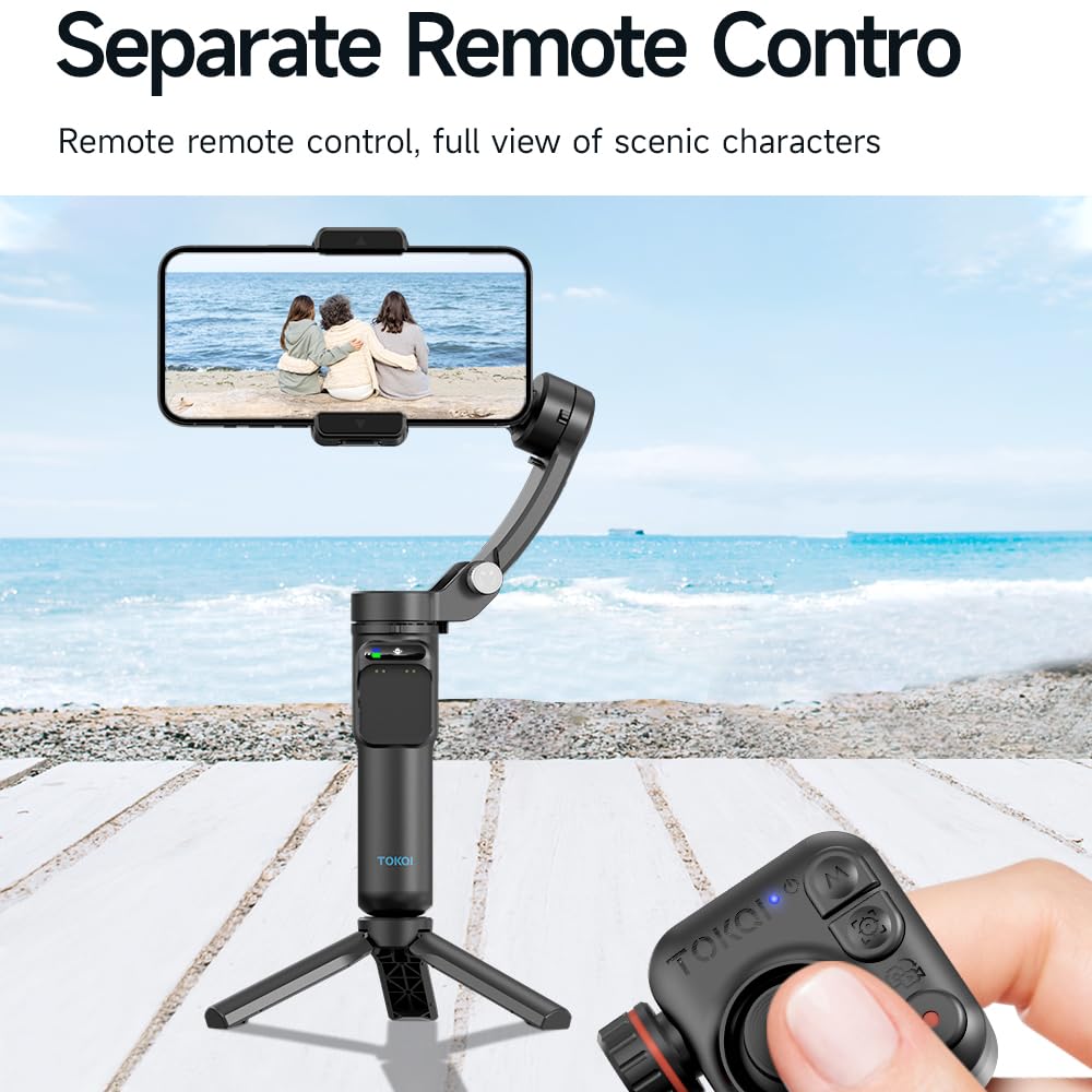 Phone Gimbal 3-Axis Foldable Stabilizer With Detachable Remote Control For Video Recording,With Extension Rod, Portable Foldable