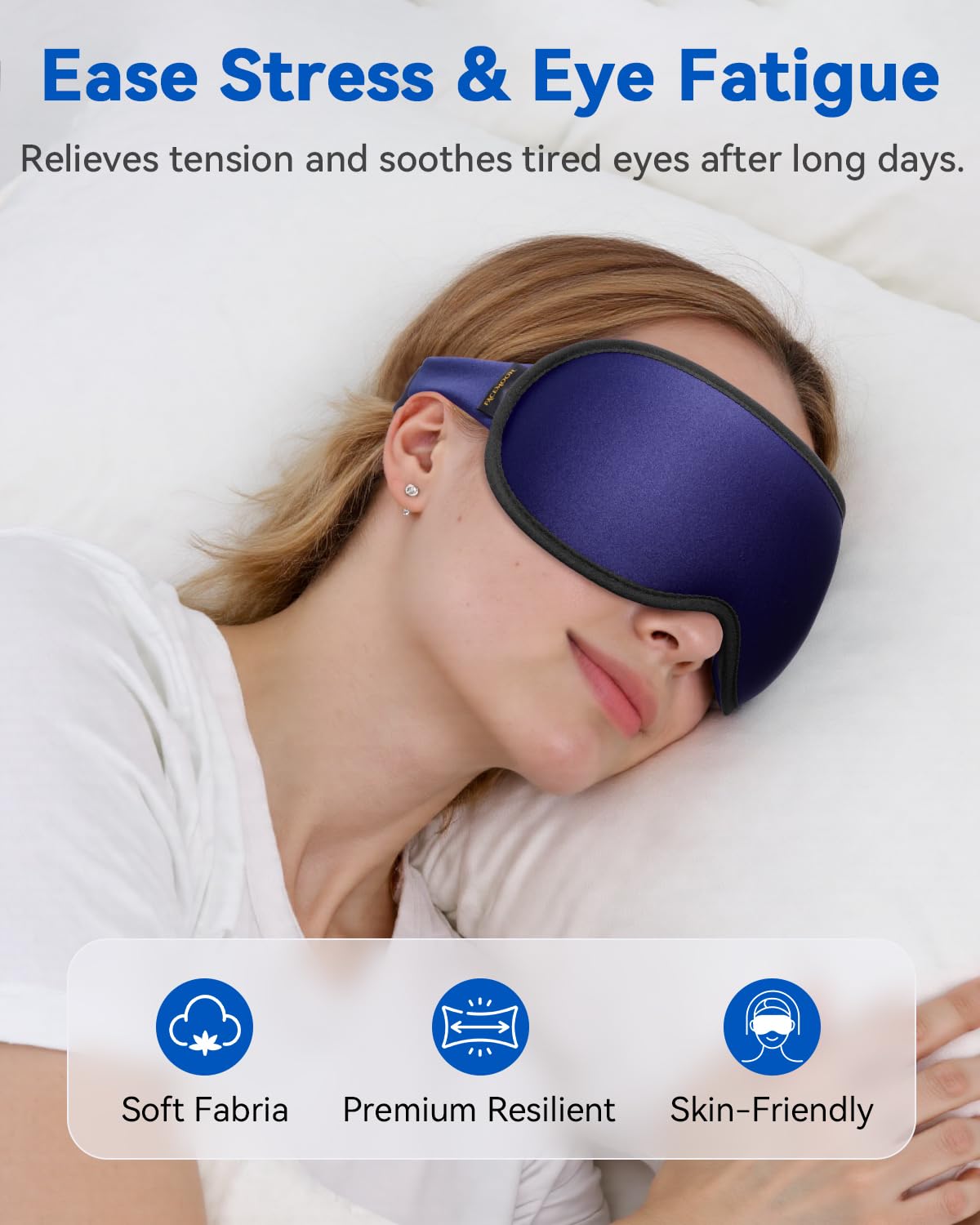 3D Contoured Weighted Eye Mask for Sleeping – Blackout, Lash-Friendly Sleep Mask for Relaxation, Spring Break, Beach Vacation, Summer Hiking Essentials, Washable Memory Foam, Navy Blue