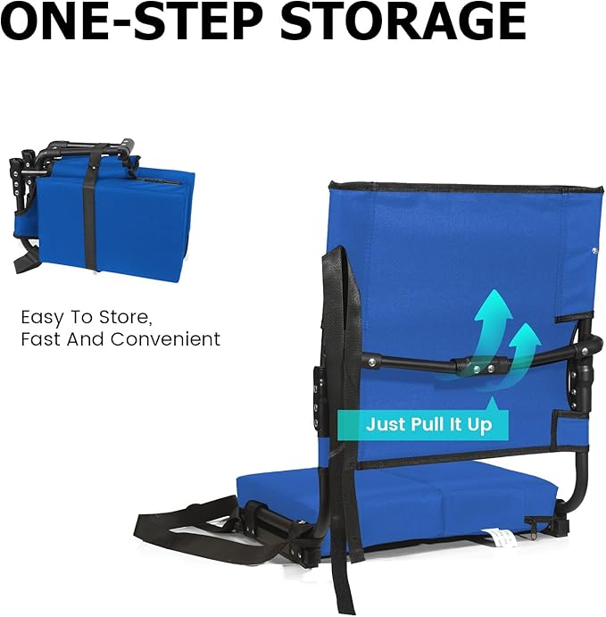 behairity Portable Stadium Seat for Bleachers with Back Support, Wide Padded Bleacher Chair with High Back and Thick Cushion for Adults, Folding Stadium Chair for Football Sports Events (Blue)