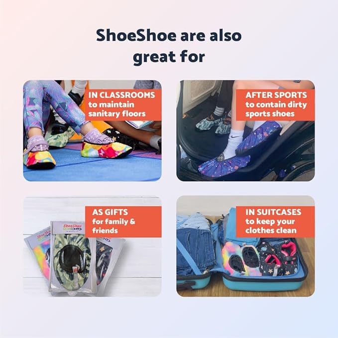 Premium Adult and Kid Shoe Covers - Keep your space clean: Home, Car, After Sports, Suitcase, Classroom - Durable, Machine-washable, Non-slip, Reusable (1 pair) for INDOOR USE