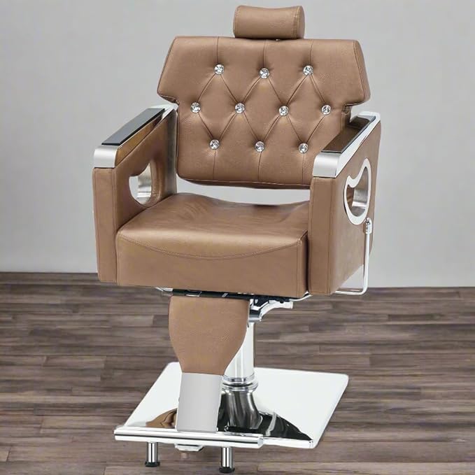 BarberPub Barber Chair Reclining Salon Chair for Hair Stylist, Antique Hair Spa Salon Styling Beauty Equipment 8132 (Gold)