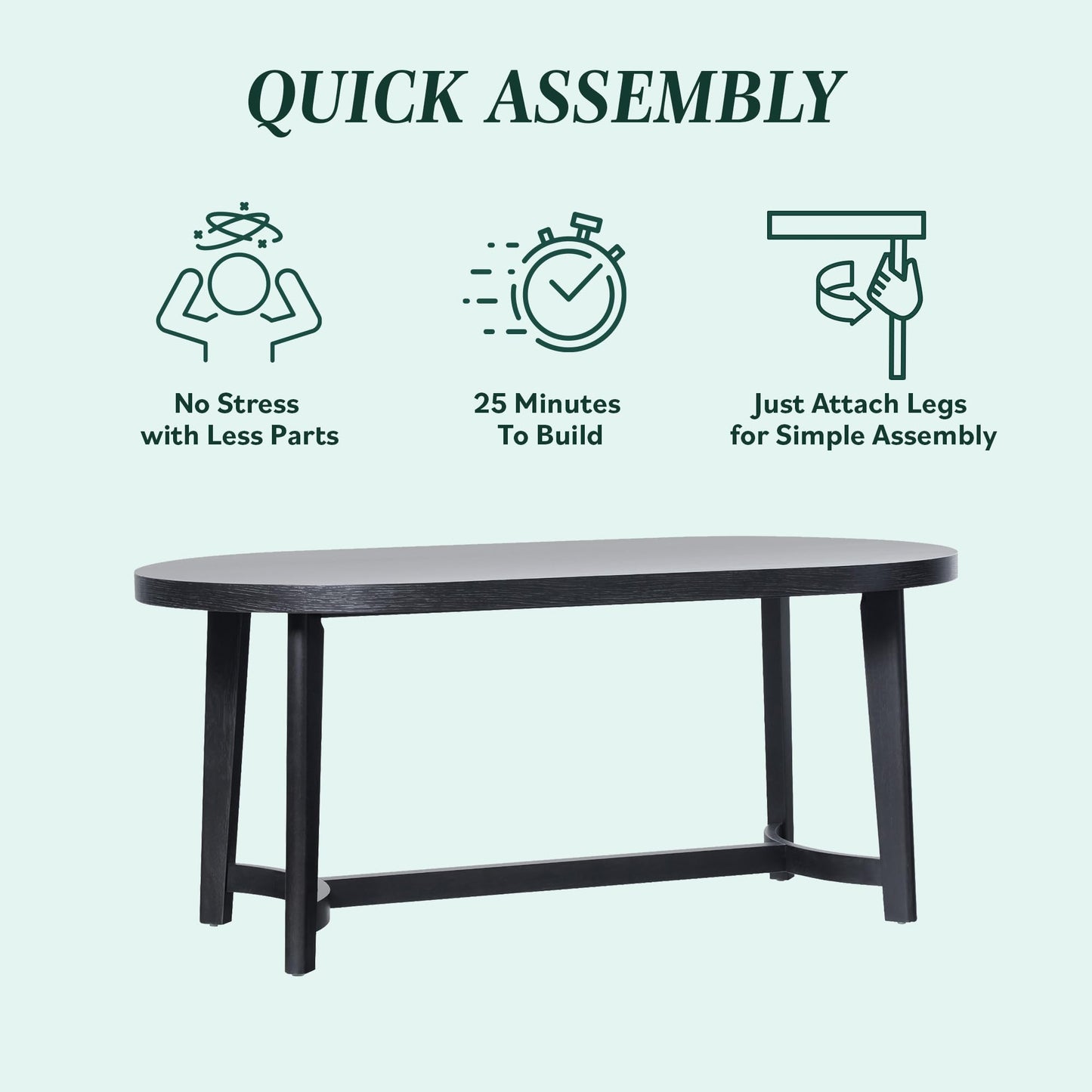 Walker Edison Modern Farmhouse Rustic Solid Oak Wood Oval Dining Table for 6 - Black Oak