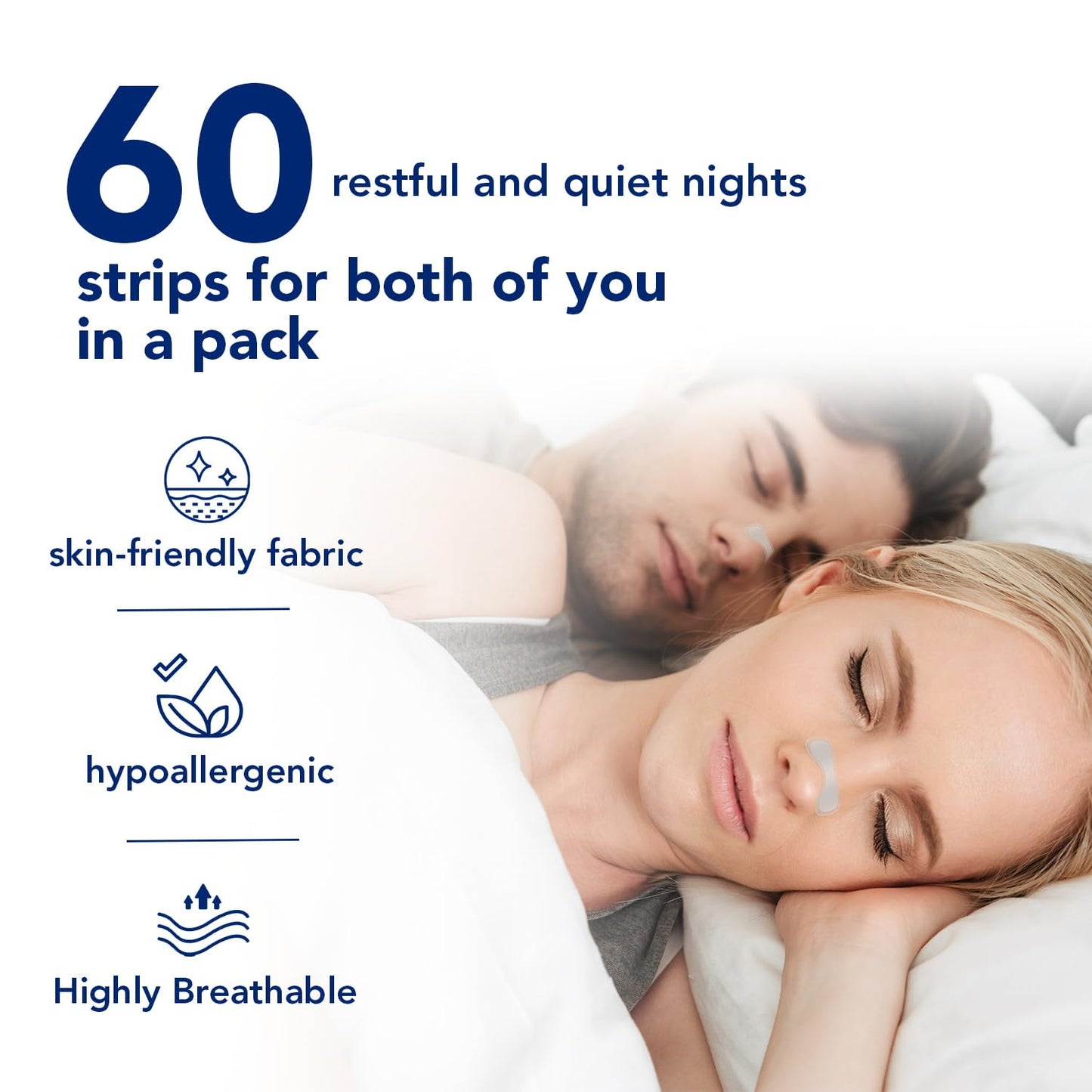 60 Pcs Nasal Strips for Snoring - Extra Strength Nose Strips for Breathing with Strong Adhesion - Sweat Resistant Design for All Day Use - Improves Sleep and Workout Performance - Clear