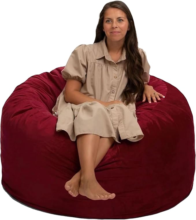 ULTIMATE SACK 4000 4-Foot Bean Bag Chair, Burgundy Suede Cover – Oversized Foam Lounger, Floor Seat, Small Sofa, or Couch Bed for Living Area, Gaming Room, or Reading Lounge