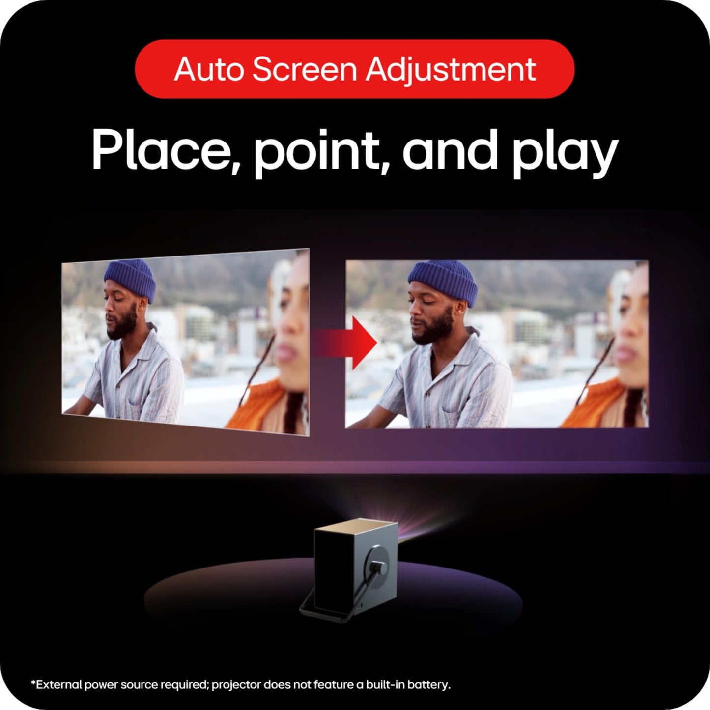 LG CineBeam Q HU710PB 4K Smart Portable Projector with Auto Screen Adjustment, Auto Focus, RGB Laser, Up to 154% DCI-P3, 450,000:1 Contrast Ratio, Built-in Speakers, HDR10, HDMI, USB, HID