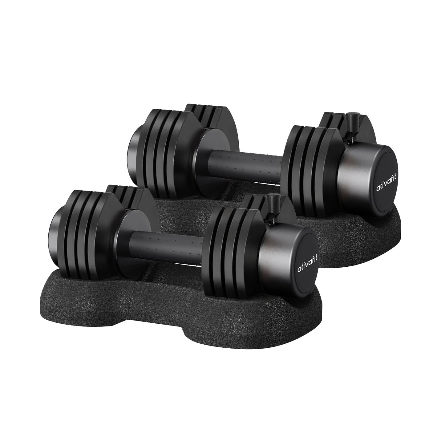 ATIVAFIT Adjustable Dumbbell Set of 2, 5–25LB Quick Dial Free Weights with Safety Lock & Anti-Slip Steel Handle, Space Saving Home Gym Equipment for Beginner Home Workouts and Light Strength Training, Suitable for Men and Women, Black