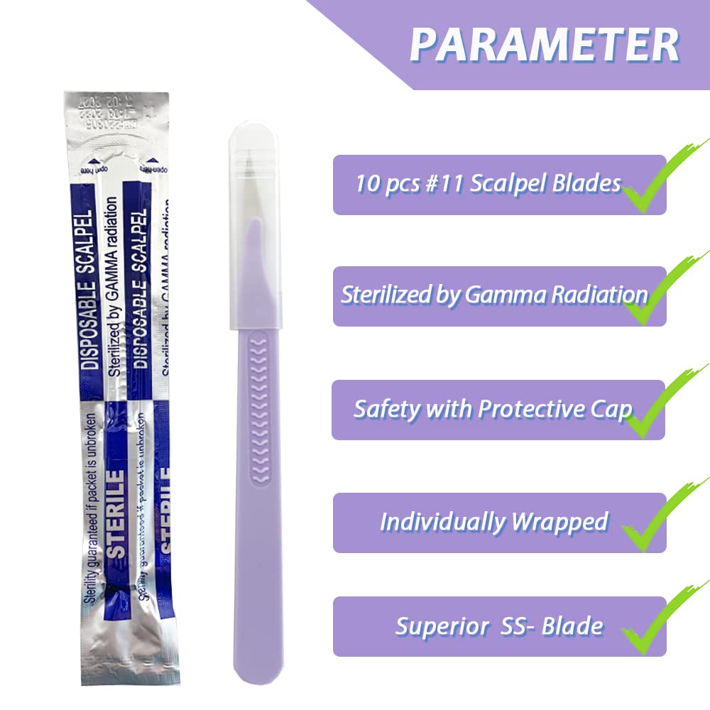 Scalpel Blades #11 Dispoable Steriled Surgical Knife for Biology Anatomy, Dermaplaining, Podiatry, Practicing Cutting, Medical Student, Sculpting, Repairing, Crafts