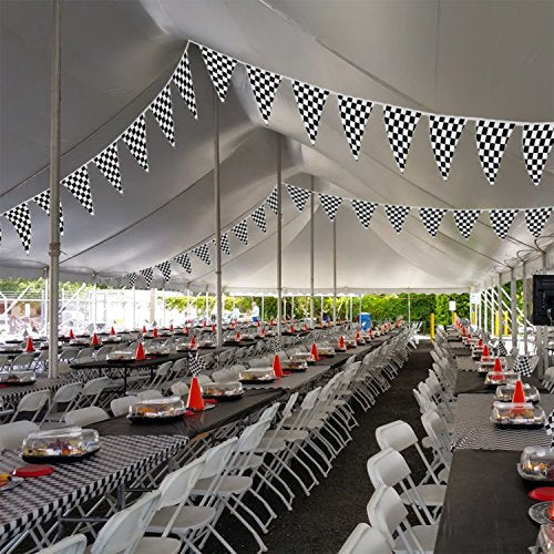Checkered Flags Black and White 100’ FT Pennant Racing Banner | NASCAR Theme Party Decoration Plastic Flag | Race Car Part...