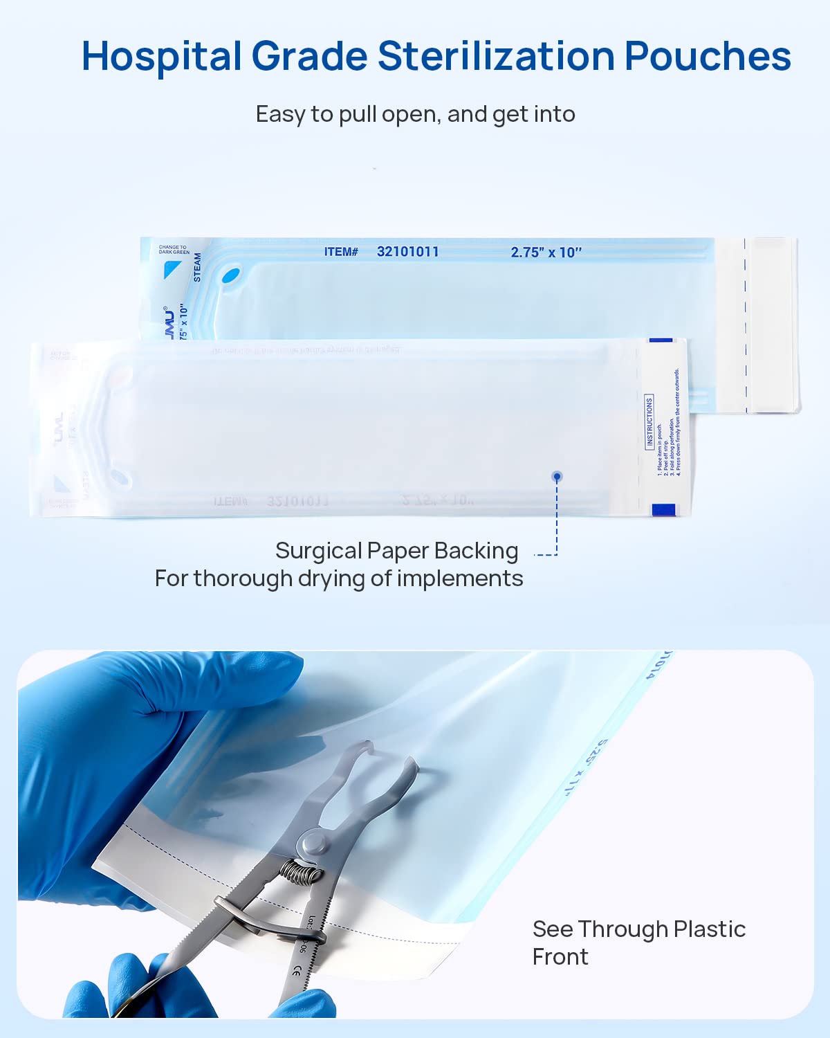 JMU Self Seal Sterilization Pouches 3.5" x 10", Sterilization Bags 200 per Box
