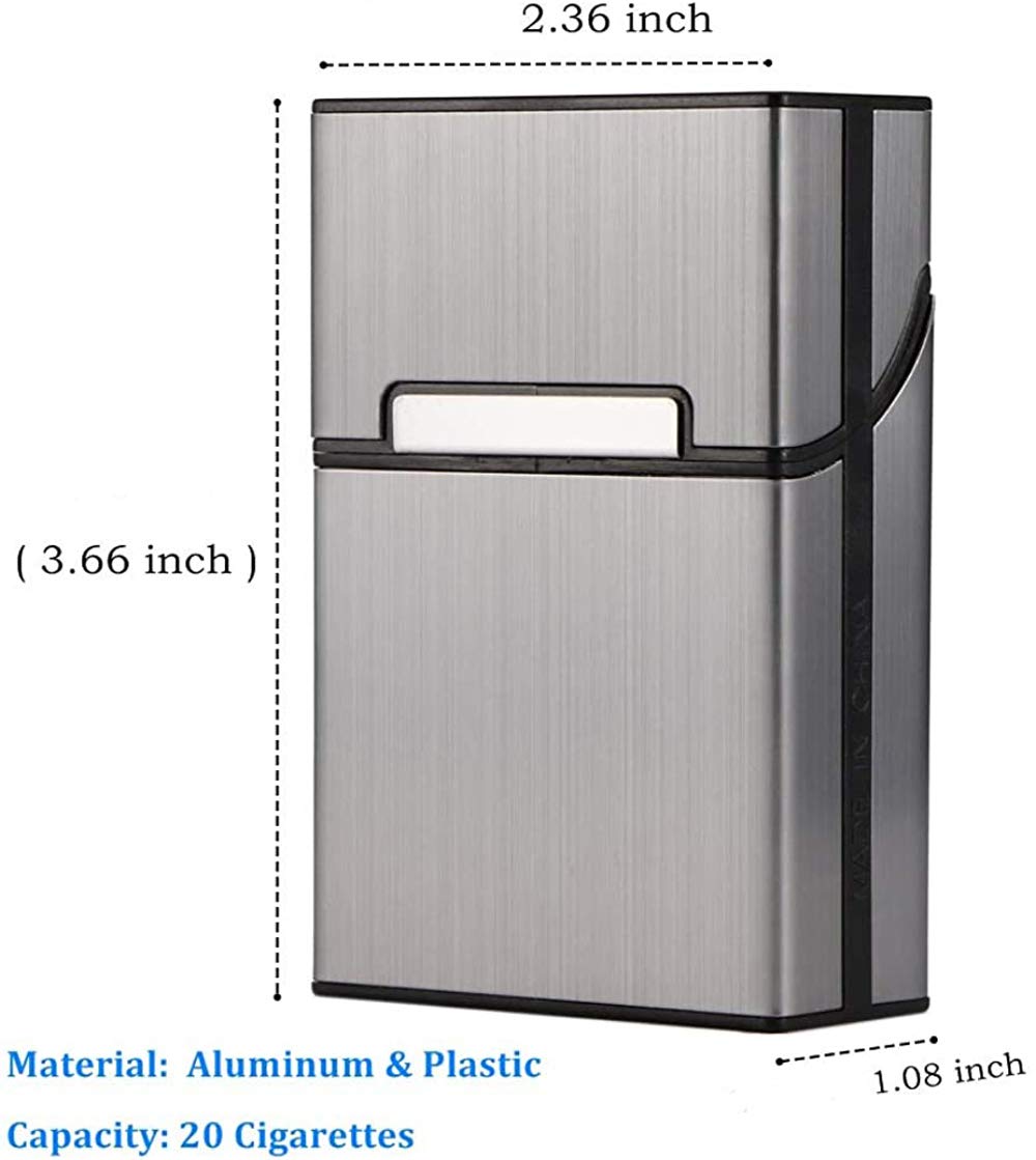 Cigarette Case Brushed Metal Cigarette Case with Magnetic Switch Flip Closure,20 Capacity (2 Pack,85mm, Rose Red + Gray)…