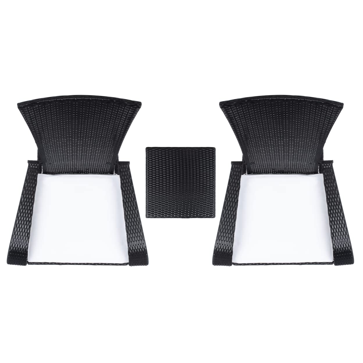 SAFAVIEH Outdoor - Edna 3-Piece Lounge Set - Black & White - Steel Frame & Faux Rattan with Cushion - Wingback Tropical French Design - Ideal for Patio, Deck, Porch, Backyard (PAT7719A)