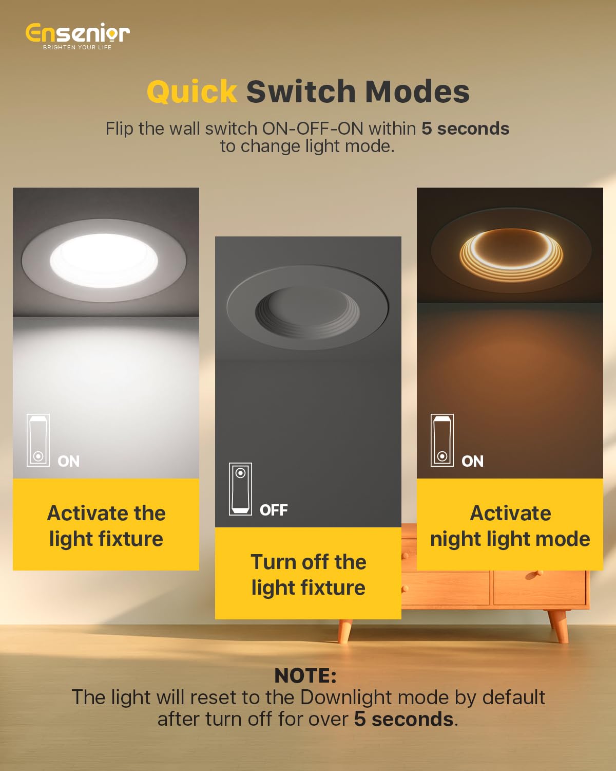 Ensenior 5/6 Inch 5CCT LED Can Lights with Night Light 6 Pack, Retrofit Led Recessed Lighting, Baffle Trim, Dimmable, 9W=110W, 1000LM