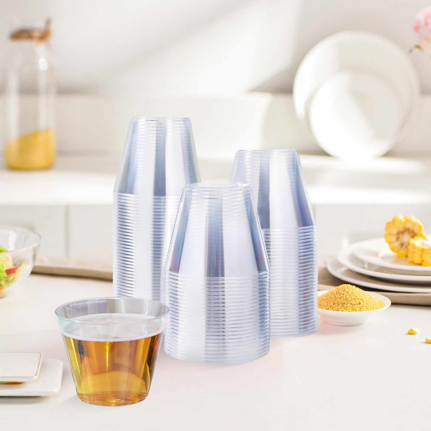 Clawsoff 9 oz Clear Plastic Cups, 100 Pack Disposable Fancy Cup for Wedding, Cocktail Cups 9 Ounce, Bulk Clear Plastic Tumblers for Iced Coffee, Cold Beverage
