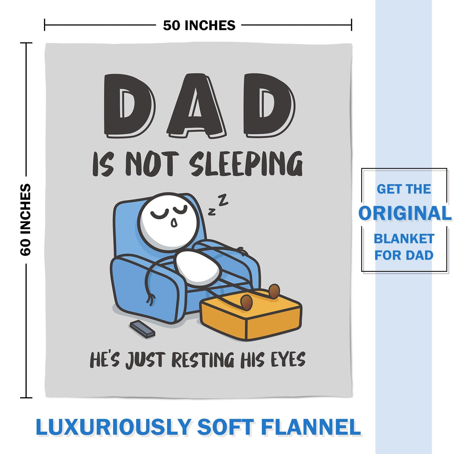 GoMelley Funny Birthday Gifts for Dad Husband, Dad is Not Sleeping Blanket, Dads Gifts from Daughter Son, Super Soft Throws Blanket for Couch and Napping, 60" x 50" (Gray)