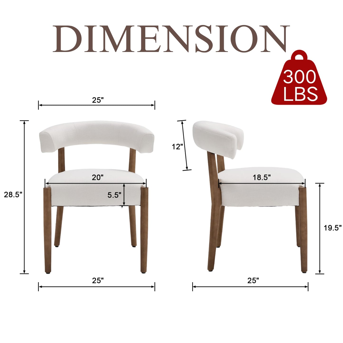 Janoray Dining Chairs Set of 2,Mid Century Modern Living Room Chairs with Unique Curved Open Back Comfy Upholstered Side Chair for Kitchen/Restaurant/Reception,Linen Beige