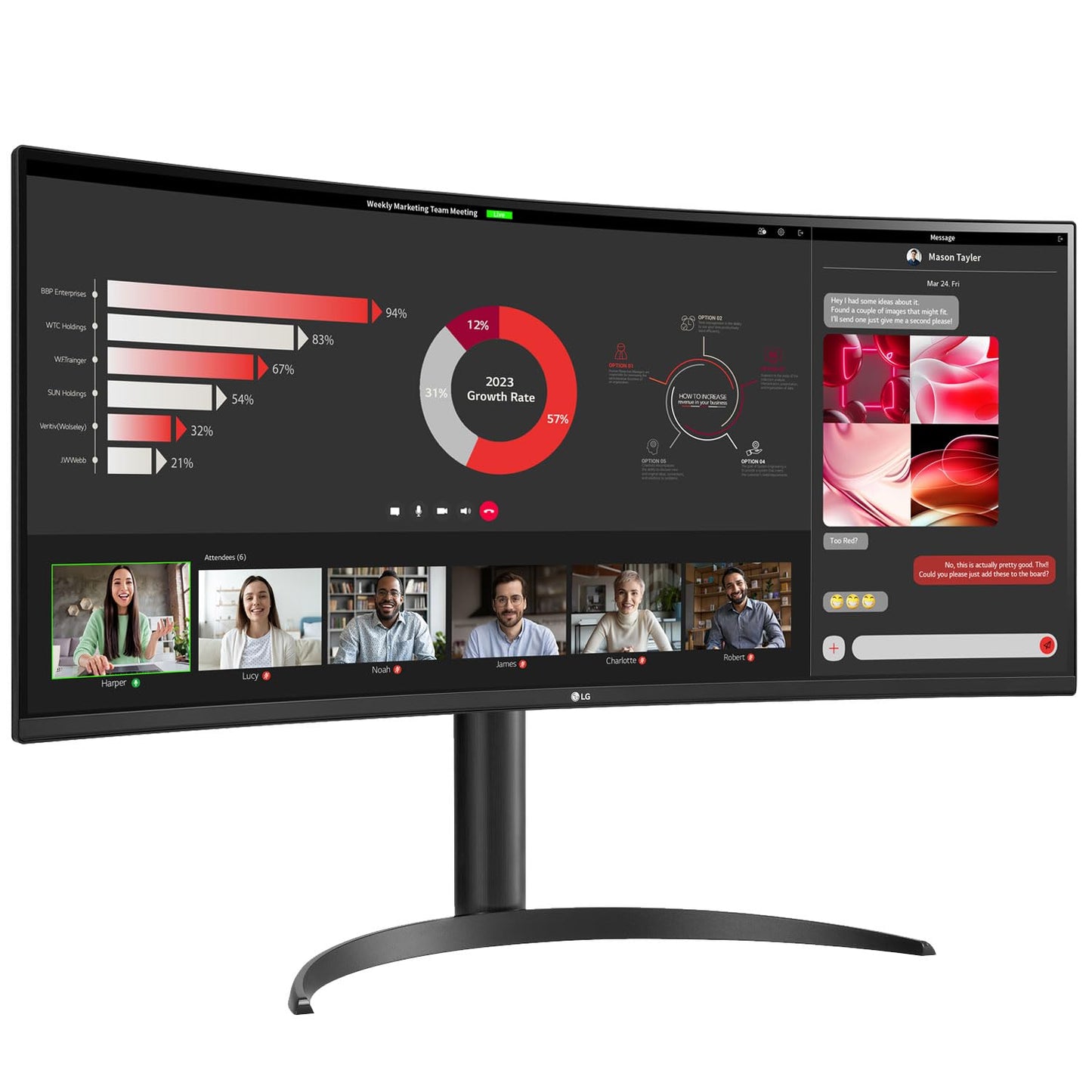 LG 34WR55QC-B 34" Curved UltraWide WQHD HDR 10 100Hz Monitor with USB Type-C, 3440x1440 Curved Display, 100Hz Refresh Rate, AMD FreeSync, Borderless Design
