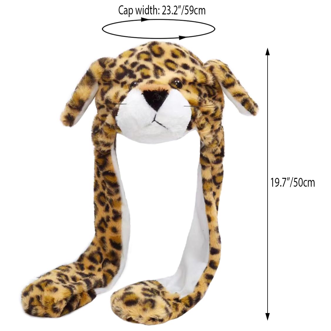 Ear Moving Jumping Hats Animal Plush Earflaps Movable dancing Ear Hat Cap for Halloween Easter Christmas Novelty Party(Leopard)