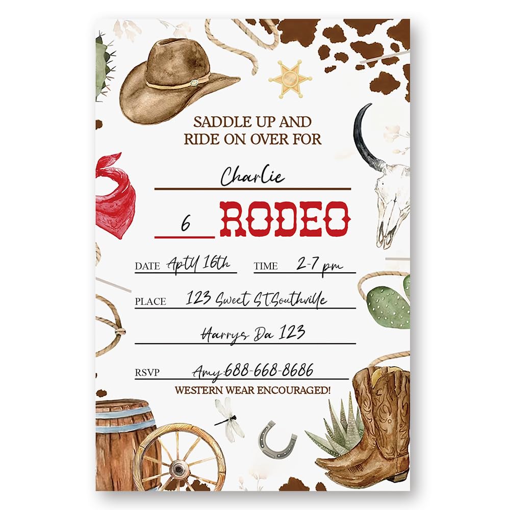 LoaHak Wild West Cowboy Birthday Decorations, Cowboy Party Celebration, Cowboy Invitations For Birthday. (087)