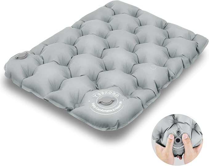 YEEKORO Inflatable Seat Cushion, Lightweight Camping Air Sitting Pad with Repair Cloths, Waterproof Air Seat Cushion, Portable Push-Press Seat Cushion for Airplane Travel Hiking Office Stadium Seat