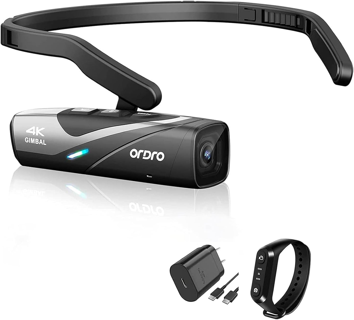 Ordro Ep8 4K Camcorder, Head-Mounted Video Camera For Vlog With 2-Axis Gimbal Stabilizer, 60Fps Vlog Hands Free Wearable Camera,