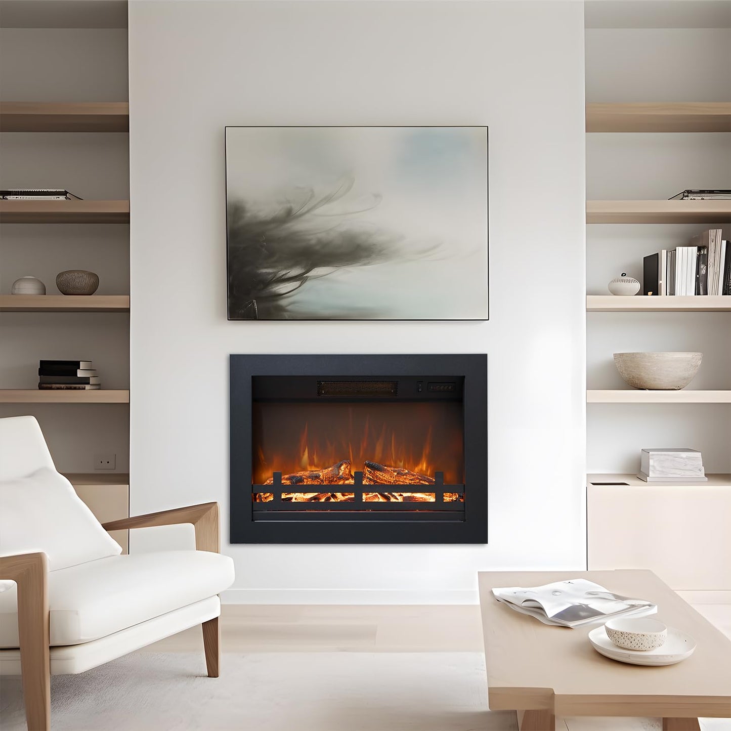 Rodalflame 23.7" W Electric Fireplace Insert with 4 Adjustable Brightness Flames & Overheat Protection, 750/1500W, Black