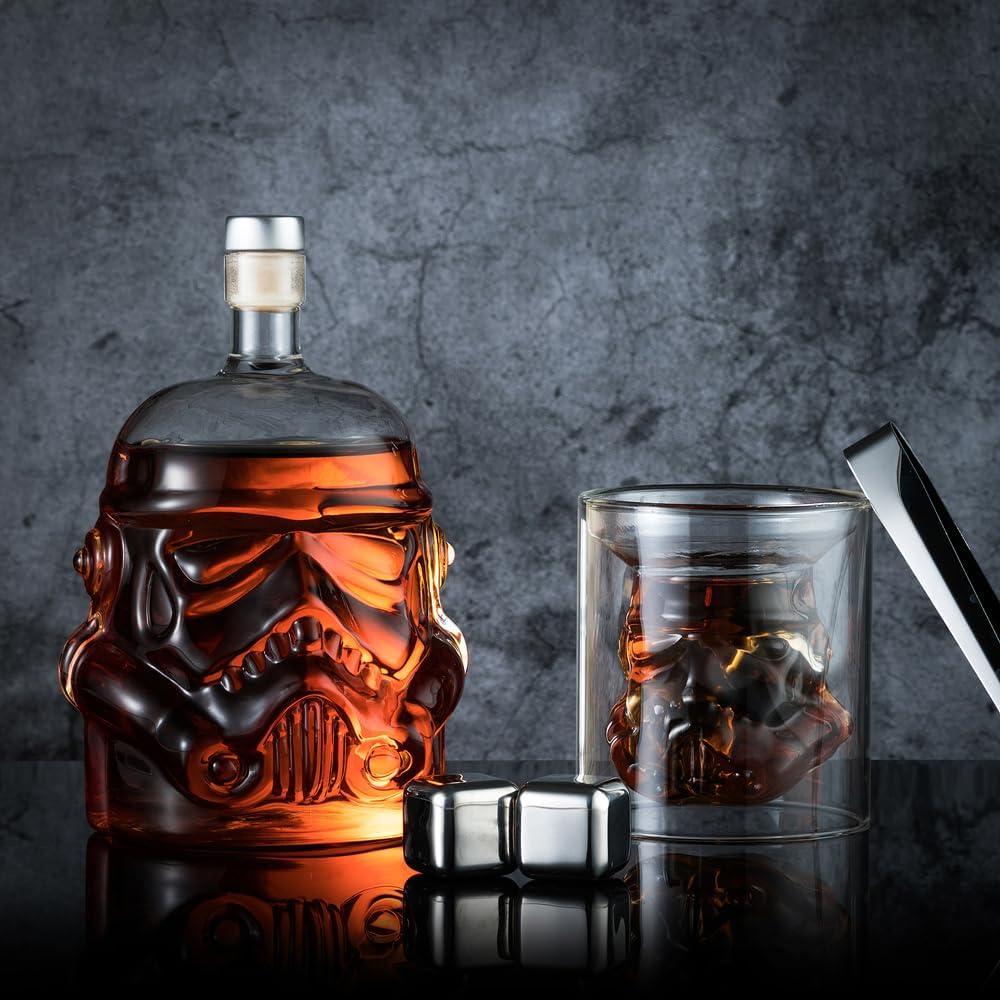 Whiskey Decanter Set Transparent Creative with 4 Glasses,Whiskey Flask Carafe Decanter with 4 Whiskey Stones and Tong,Whiskey Carafe,Glasses for Brandy,Scotch,Vodka,Gifts for Dad,Husband,Boyfriend