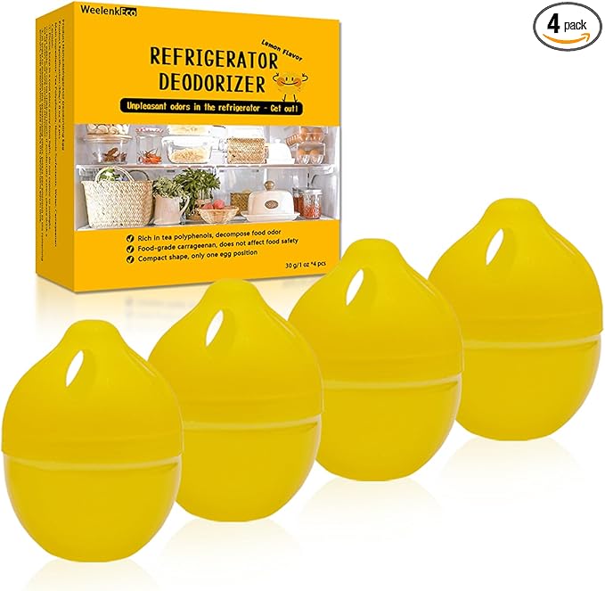Refrigerator Deodorizer – More Effective Than Baking Soda, Effectively removes stubborn refrigerator odors, Natural Gel (4 Pcs/Lemon Flavor)