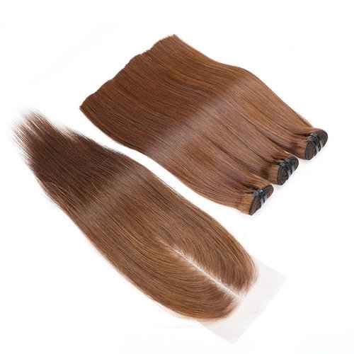 DreamPack Bone Straight Virgin Human Hair 3 Bundles with 2 * 6 Closure Raw Hair 15A Bundles 100% Unprocessed Premium Raw Hair for Women Natural Color (8"8"8" + 8", 33#)