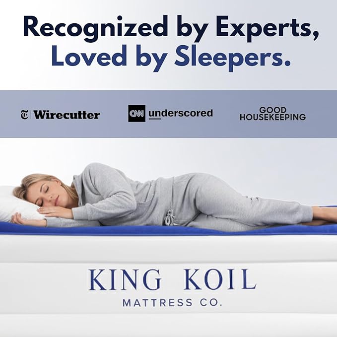 King Koil Luxury Pillow Top Plush Queen Air Mattress with Built-in High-Speed Pump Best for Home, Camping, Guests, 16" Queen Size Double Airbed Adjustable Blow Up Mattress, Waterproof, 1-Year Warranty