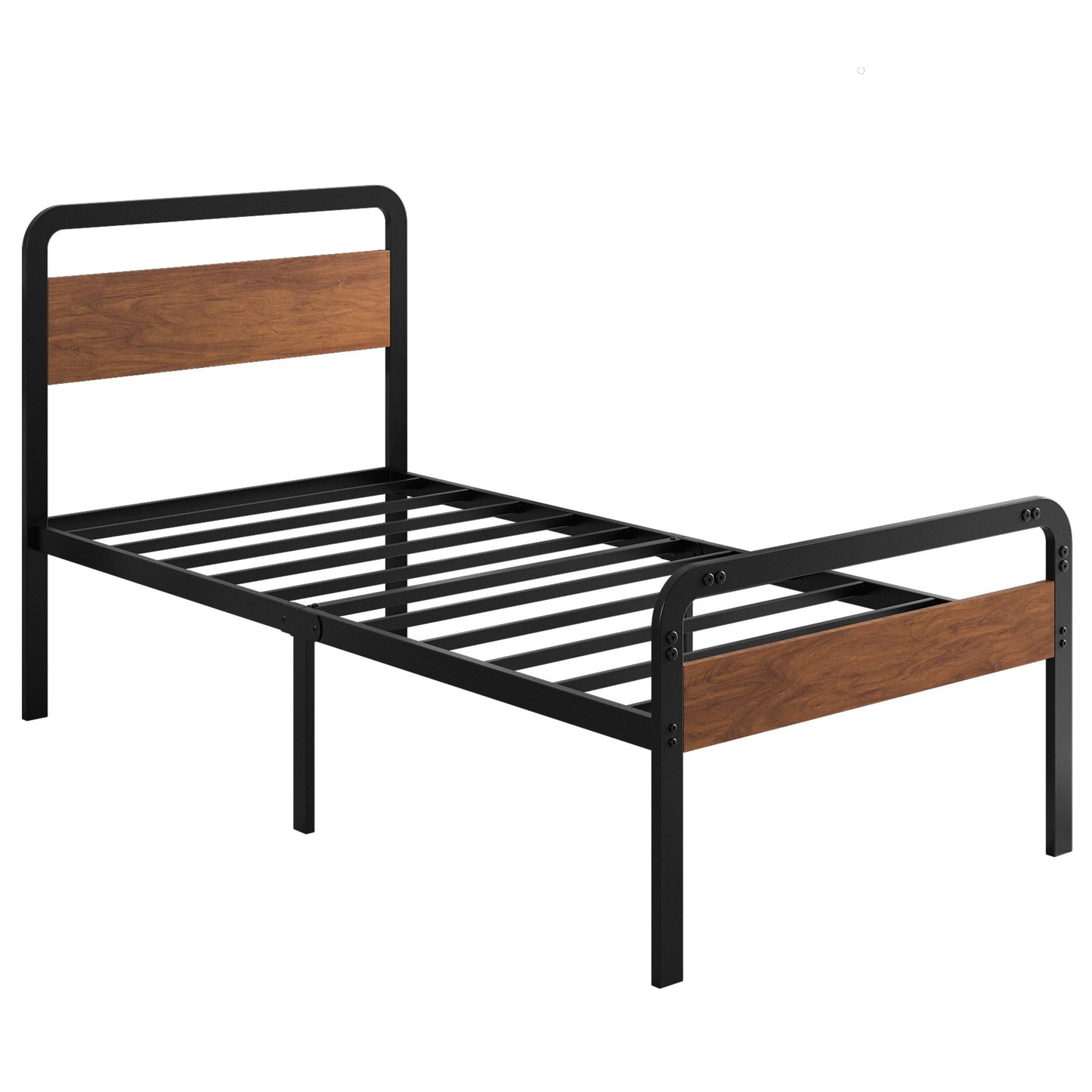 EMODA 16 Inch Twin Size Bed Frames with Wooden Headboard and Footboard, Heavy Duty Metal Slats Support Mattress Foundation, No Box Spring Needed, Easy Assembly