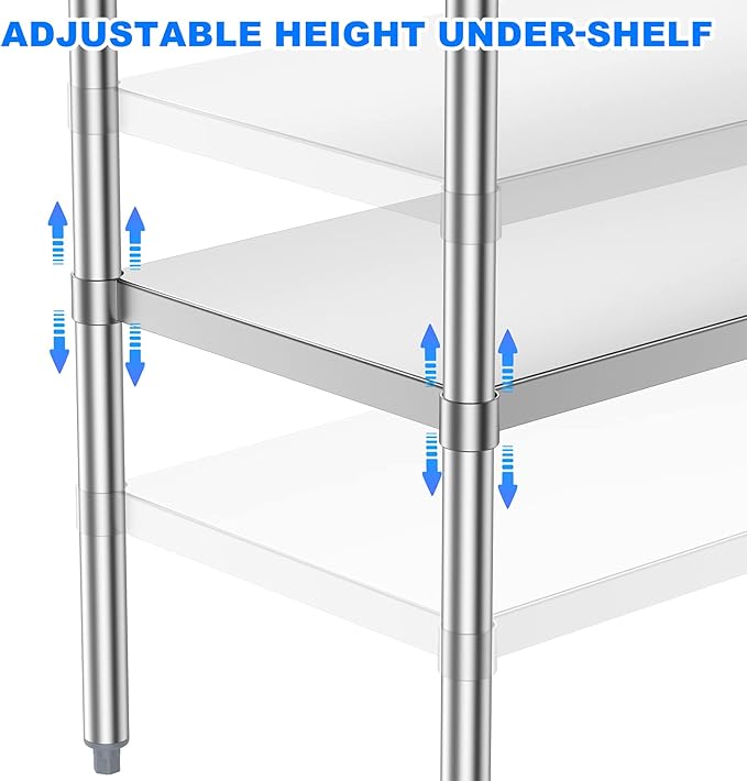 Atronor Stainless Steel Table for Prep & Work, 24x72 Inches, NSF Metal Commercial Heavy Duty Table with Adjustable Under Shelf and Foot for Restaurant, Home and Hotel