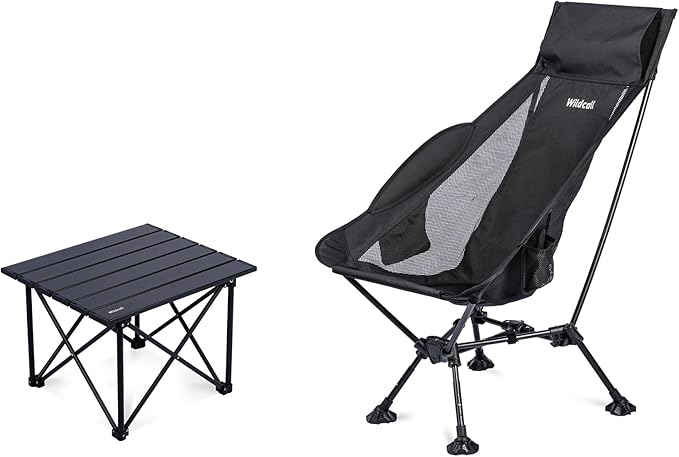WildCall 1 High Back Camping Chair and 1 Ultralight Camping Table, Ultralight Compact for Adults Outdoor Camping Backpacki...