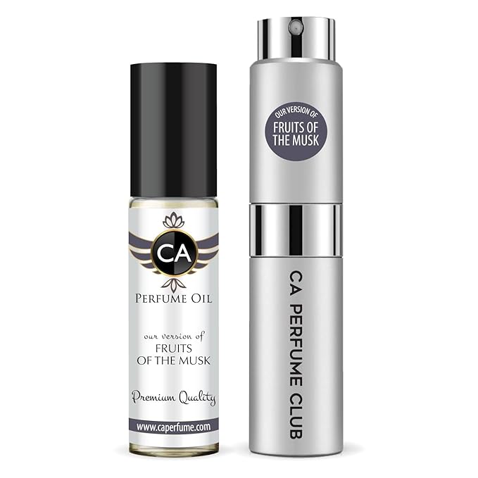 CA Perfume Duo Impression of Fruits Of The Musk For Women And Men Perfume Layering Set Long Lasting Travel Size EDP + Body Oil Roll-On Bottle 0.27 Fl Oz+0.33 Fl Oz