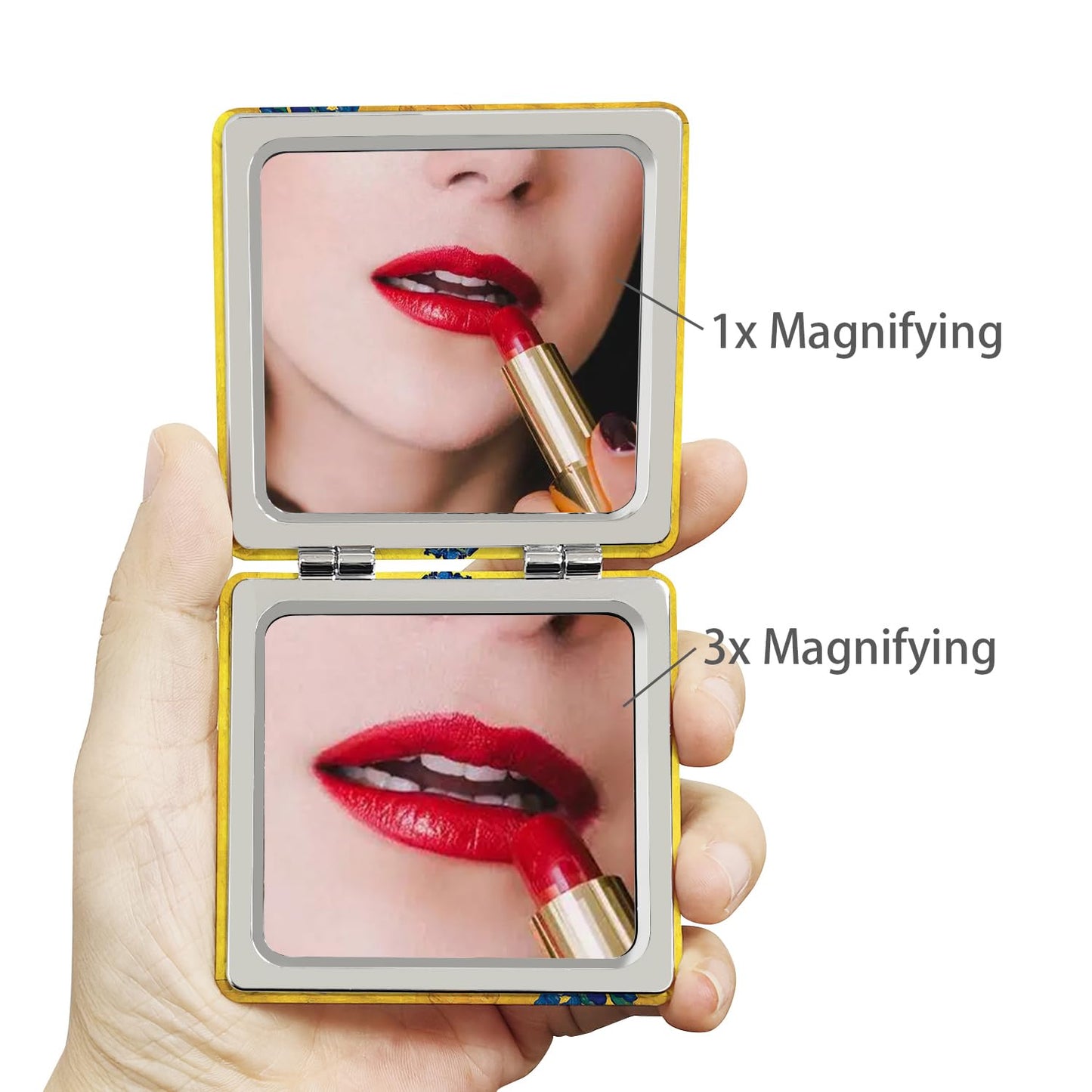 PDOZV Pocket Mirror for Women, 2 Pcs Square 2.8    PU OilPainting Style Double Sided 1X/3X Mirror for Purse Travel Compact Mirro