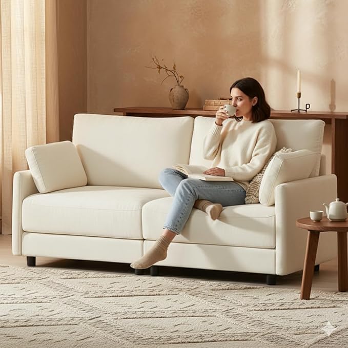 CHITA Modular Sectional Loveseat Sofa, Modern Cloud Couch for Living Room and Apartment, 2 Seat Extra Comfty Sofa, Removable Cover, Easy Assembly for Small Spaces, 73.6 Inch Width, Cream