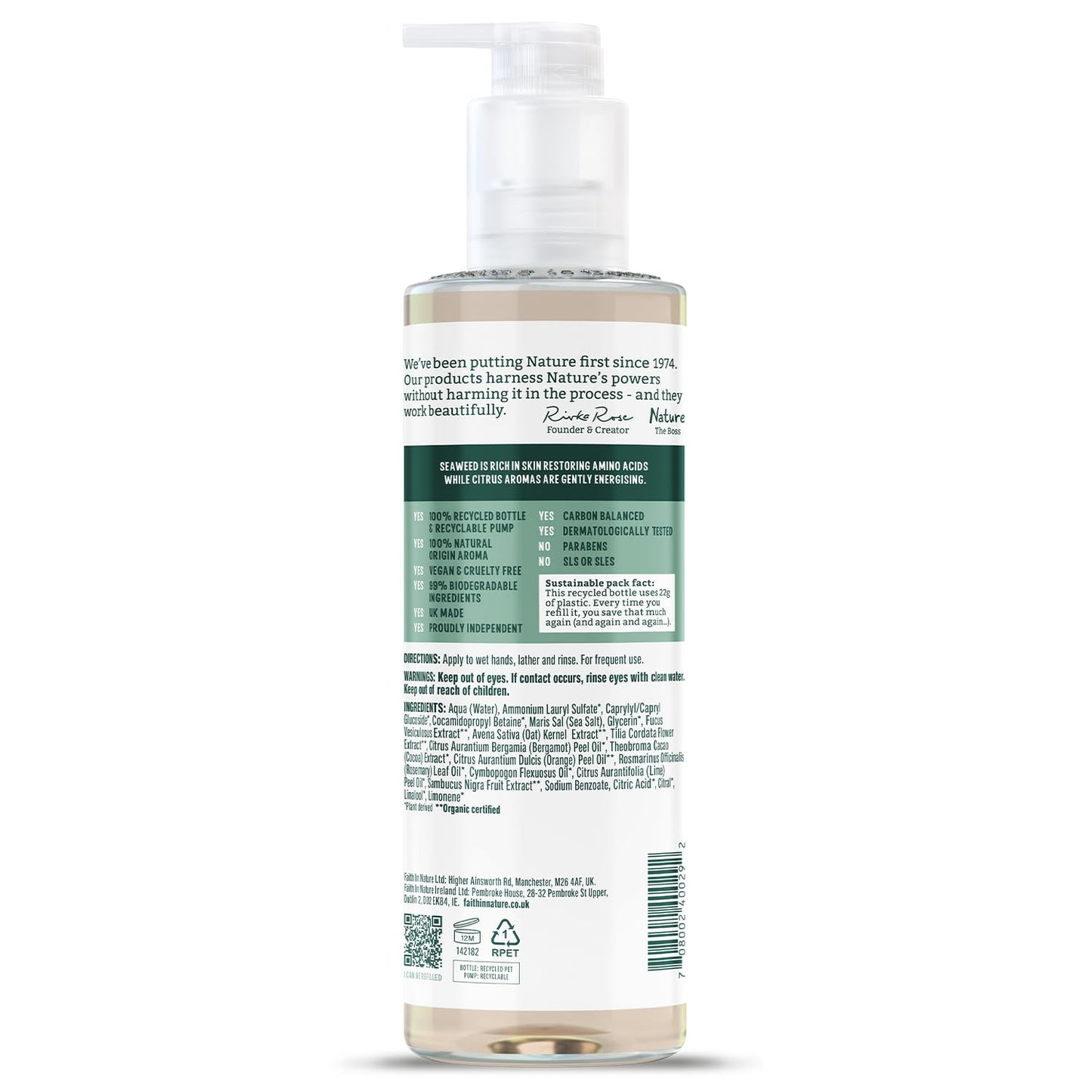 FAITH IN NATURE Natural Seaweed and Citrus Liquid Hand Wash, Restorative, Vegan and Cruelty Free, No SLS or Parabens, 400 ml
