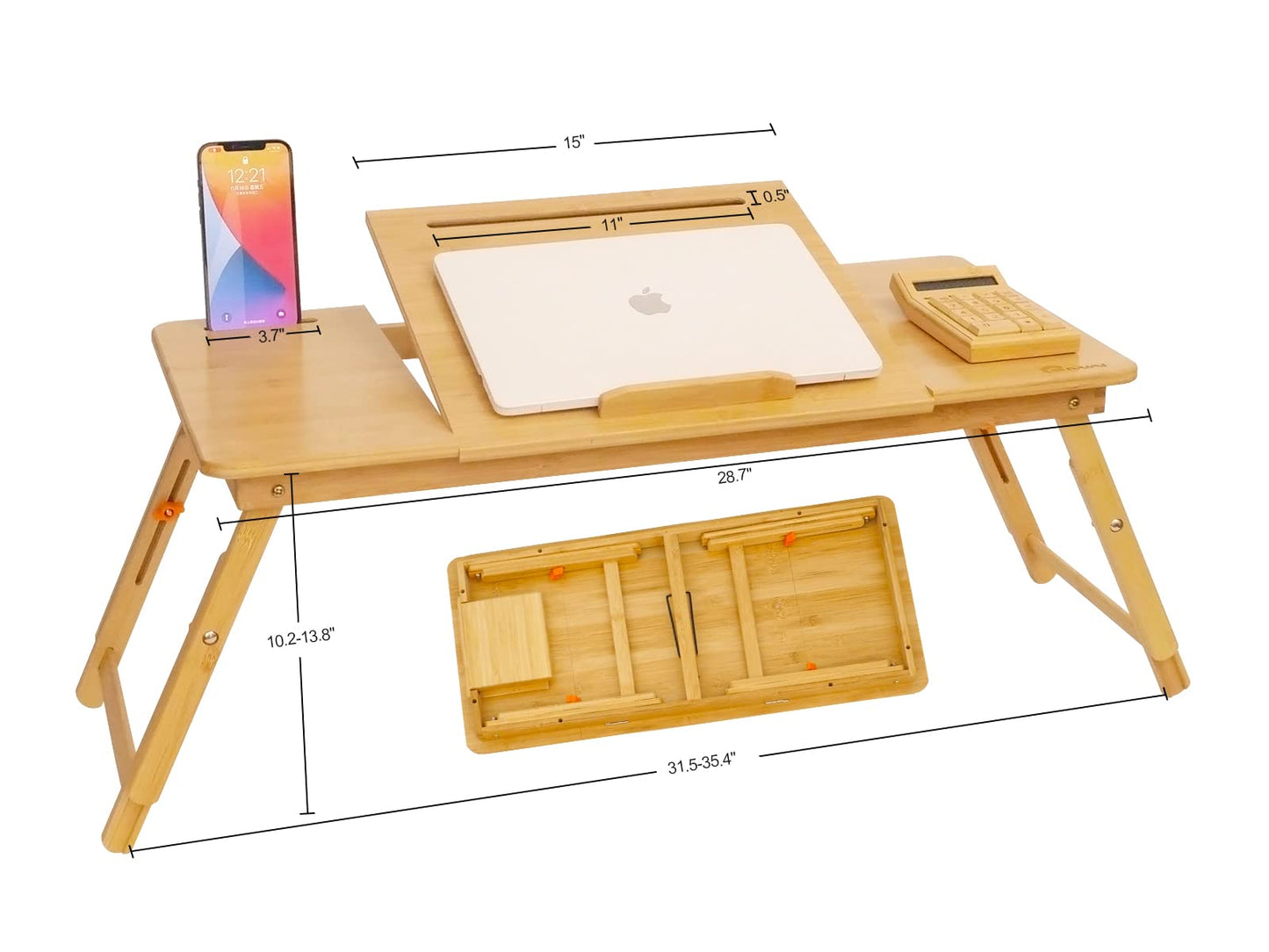 Laptop Desk for Bed, COIWAI Laptop Bed Tray, Bamboo Lap Desk with Tablet Slot, Adjustable Height Angle, Foldable Tray for Sofa Couch Floor, with Storage Drawer - Large