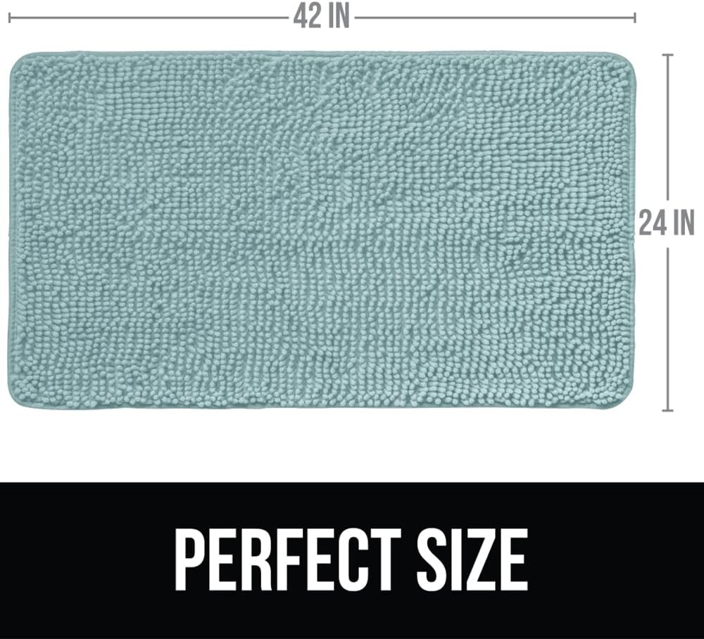 KANGAROO Bathroom Rugs, Chenille Soft Absorbent Bath Rug, Shaggy Shower Mat, Quick Dry Machine Wash Bathmat, Plush Carpet Mats for Tub, Bathtub and Room Home Decor Accessories, 42x24, Seafoam