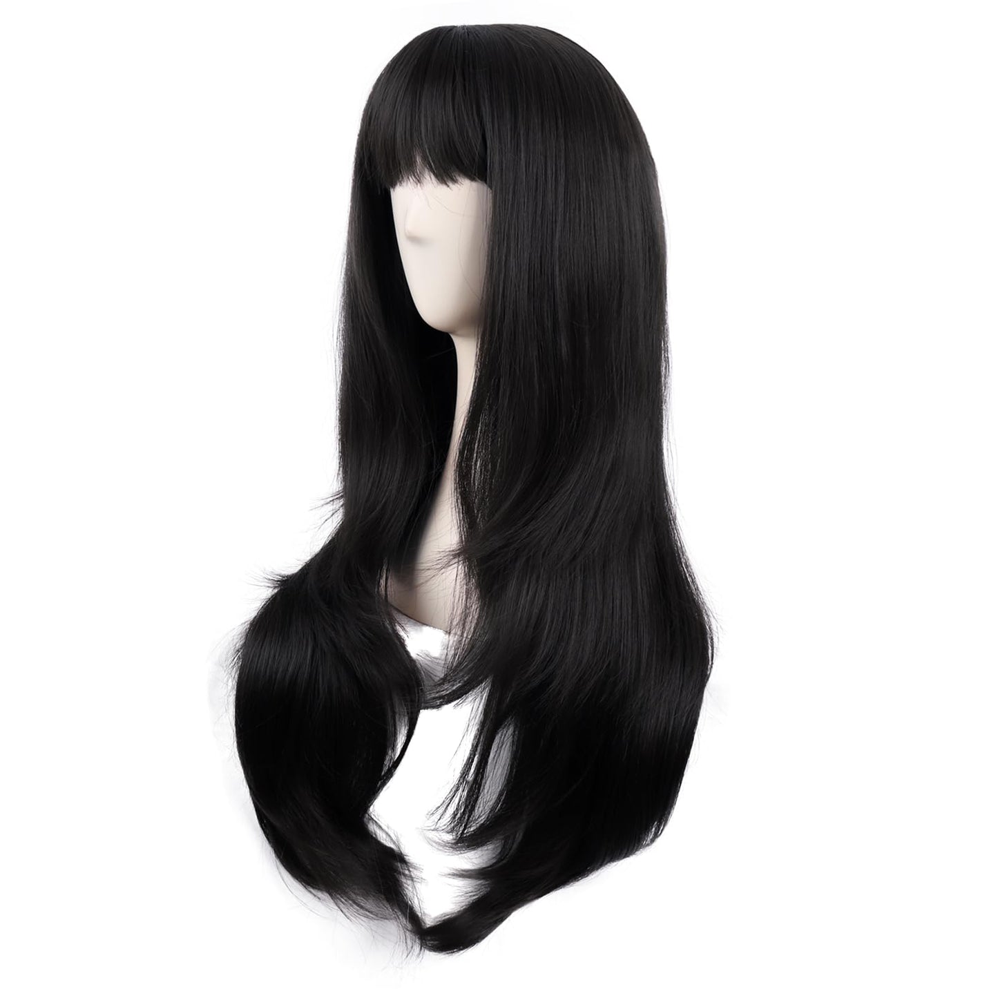 MapofBeauty 28 Inch/70 cm Long Curtain Bangs Synthetic Fiber Wavy Curly Heat Resistant Cosplay Party Wig (Black)
