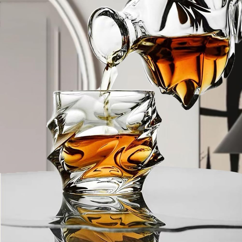 NNLLY Storm Japanese Crystal Whisky Glass, Old Fashioned Whiskey Glasses, Bourbon Gifts for Men, Unique Stemless Wine Glass Set (4PCS)