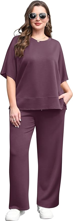 XIEERDUO Women's Side Slit Lounge Sets 2 Piece Travel Outfits Airport Tracksuit Oversized Wide Leg Loungewear S-3XL