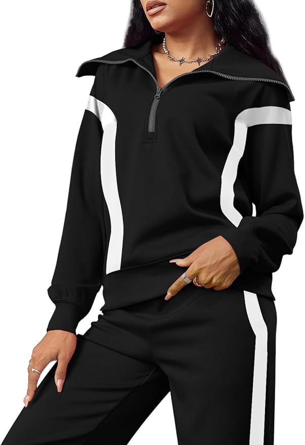 XIEERDUO Lounge Sets For Women 2025 Half Zip Sweatshirt And Wide Leg Sweatpant 2 Piece Outfits Sweatsuit Tracksuit