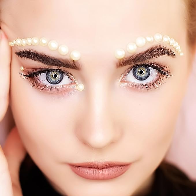 975Pcs Pearl White Face Gems, Self-Adhesive Rhinestones 3/4/5/6 mm DIY Face & Body Gems for Makeup, Crafts