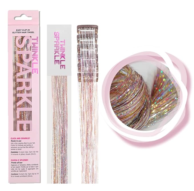 6 Pcs Clip in Hair Tinsle Kit, 19.6 Inch Heat Resistant Glitter Tinsel Hair Extension Clips, Fairy Sparkle Strands Festiva...